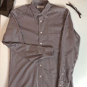 Ermenegildo Zegna Burgundy Brown Striped Shirt L